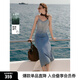 ELLE摩登漸變牛仔吊帶連衣裙女2025夏季新款萊賽爾天絲小眾長(zhǎng)裙 牛仔藍(lán) S