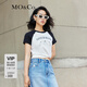 MO&Co.美式復古丘比特印花撞色插肩袖圓領短袖微修身T恤上衣上裝 黑色-第2批 M 165
