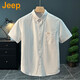 吉普（JEEP）美國正品帥氣純棉翻領(lǐng)短袖襯衫夏季薄款男士寬松全棉半袖襯衣上衣 白色 常規(guī) 【官方正品】 XL 推薦135-150斤