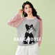 Basic House/百家好撞色插肩袖貓咪針織衫2025春寬松套頭圓領(lǐng)上衣 粉色 M