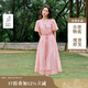 茵曼2025夏季女裝新款透氣萊賽爾混紡V領(lǐng)清新短袖連衣裙 淺粉色  L