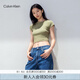 Calvin KleinJeans春夏女士簡約字母時尚ck辣妹重磅微彈正肩短袖T恤J221171 L9N-迷迭香綠 M