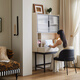 拾家（HOME COLLECTOR）現代輕奢實(shí)木書(shū)桌書(shū)架一體桌主臥室床邊床頭簡(jiǎn)約學(xué)生電腦學(xué)習桌子 0.8米高款帶架書(shū)桌-米杏色 單書(shū)桌
