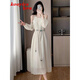 蔻伊婭（Kouyiya）品牌女裝新品露肩長(zhǎng)袖連衣裙女2025夏季新款氣質(zhì)收腰顯瘦復(fù)古裙子 杏色 S