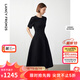 朗姿【Basic衣櫥】小香風(fēng)法式赫本風(fēng)波點(diǎn)裙子女夏新款連衣裙 黑色 L