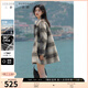三彩大碼女裝2024冬季新款復(fù)古格紋毛呢羽絨服翻領(lǐng)寬松中長(zhǎng)胖MM 咖啡色格紋 XL 170/96B