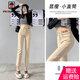 AEMAPE女裝2025春季新款煙管牛仔褲女秋季高腰褲子小個(gè)子九分休閑褲 卡其 26