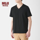 無(wú)印良品 MUJI 男式 印度棉天竺編織 V領(lǐng)短袖T恤 M9SB234 黑色 S