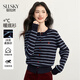 熙世界（sllsky）28支柔膚紗韓系條紋針織開(kāi)衫秋冬休閑甜美圓領(lǐng)毛衣短外套 藍色條紋 M