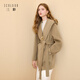 三彩【100綿羊毛】2025冬季新款連帽雙面呢大衣毛呢外套M 卡其色 M 160/84A