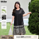 MsShe【天絲棉】大碼女裝2025夏裝胖mm巨顯瘦碎花雪紡拼接連衣裙 黑色現(xiàn)貨 4XL
