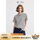 EIN【航海系】EIN言藍(lán)白條紋圓領(lǐng)休閑寬松短袖T恤上衣女裝25夏新款 墨藍(lán) S