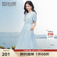 熙世界sllsky藍(lán)色亞麻連衣裙女2025夏季新款氣質(zhì)優(yōu)雅收腰圓領(lǐng)泡泡袖裙子禮物 鹽水藍(lán) M