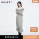 moussy 2025新品甜美清新荷葉邊長(cháng)袖格子連衣裙028IAA33-1001 075花紋米色 S