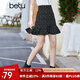 betu百圖女裝高腰顯瘦碎花雪紡半身裙小魚尾a字短裙裙子女2202T48 黑色 L