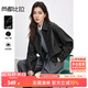 尚都比拉都市通勤PU皮衣女春裝寬松顯瘦夾克翻領(lǐng)機車(chē)外套 黑色  L 