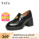 他她（TATA）情書高跟樂福鞋女鞋粗跟小皮鞋女鞋單鞋女2024新 黑色（一腳蹬） 36
