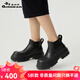 哥弟真的好（GIRDEAR）女鞋牛皮英倫風大頭切爾西短筒靴AX15208 黑 37