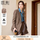 香影毛呢西裝外套女2024秋冬季新款復古氣質(zhì)休閑呢子千鳥格小西服 咖啡 L