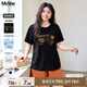 MsShe【涼感索羅娜棉】大碼女裝2025夏裝胖mm寬松刺繡正肩短袖T恤 黑色現(xiàn)貨 3XL