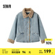 森馬（Semir）牛仔棉服女拼接毛領(lǐng)美式復(fù)古2024冬寬松毛邊夾克街頭潮流 牛仔淺中藍(lán)88601 XXL 175/96A