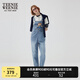Teenie Weenie【天絲混紡】小熊女春季元?dú)鈺r(shí)尚牛仔連體長(zhǎng)褲背帶褲 中藍(lán)色 S (160)