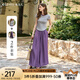 Olrain歐芮兒灰色修身上衣紫色慵懶風(fēng)褲子女夏季2025新款兩件套裝 灰色 L