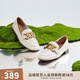 他她（TATA）樂(lè )福鞋女鞋2025秋季新款通勤平底單鞋英倫風(fēng)一腳蹬皮鞋 米色 37