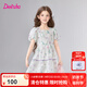 笛莎（DEESHA）童裝兒童女童公主裙2025夏季新款中大童夏季雪紡印花連衣裙 淺紫印花 140