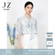 玖姿·安娜蔻肌理雪紡衫女2023夏花卉印花小眾設(shè)計(jì)感七分袖襯衫 花紋綠 XL