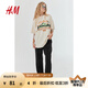 H&M女裝休閑褲夏季簡約高腰直筒闊腿燈芯絨長褲1091577 黑色012 160/72