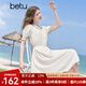 百圖betu女裝2025夏季新款短袖連衣裙撞色邊泡泡袖通勤裙子女2506T53 淺杏色 S