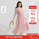 茵曼度假風(fēng)萊賽爾V領(lǐng)連衣裙夏季女裝氣質(zhì)通勤泡泡袖長裙 淺粉色  M