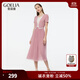 歌莉婭壓褶連衣裙女夏2025新款大方得體穿搭假兩件裙子1E4L4H3X0 02R珍珠粉 S