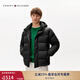 TOMMY HILFIGER【90絨】秋冬男裝休閑通勤保暖可拆卸連帽面包服羽絨服夾克外套 黑色BDS L （推薦：150-165斤）