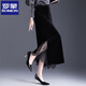 羅蒙（ROMON）加厚金絲絨包臀裙長(cháng)裙開(kāi)叉蕾絲邊半身裙秋冬女2025新款休閑裙冬裙 黑色 裙長(cháng)88厘米 M  【體重90-100斤】