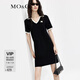 MO&Co.POLO領V領撞色邊短袖連衣裙法式氣質(zhì)設計感裙子女 黑色 S 160