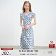 自巧小個(gè)子藍(lán)色斜裁格子連衣裙女2025夏季新款法式短袖中長(zhǎng)裙子 藍(lán)白格 M （4碼）