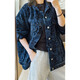 美洋（MEIYANG）大別針四號牛仔外套 提花翻領(lǐng)排扣夾克上衣 藍黑色 L