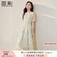 香影小清新碎花雪紡連衣裙女2025夏裝新款氣質(zhì)泡泡袖綠色印花裙子 淺綠 L 165/88A/110-125斤