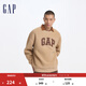 GAP男女裝仿羊羔絨貼布繡抓絨衛衣套頭上衣609065 卡其色 L (175/96A) 亞洲尺碼