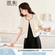 香影（xiangying）小香風(fēng)蕾絲開(kāi)衫外套女短款2025春夏新款花邊法式米白短袖上衣 米色 M