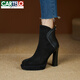 卡帝樂(lè )鱷魚(yú)（CARTELO）復古防水臺粗跟短靴女2026秋冬圓頭厚底增高10cm高跟鞋通勤時(shí)裝靴 黑色 36