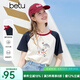 百圖betu女裝2025夏季新款T恤插肩袖撞色趣味純棉短袖上衣女2506T16 米白 M