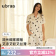 ubras25年新品睡衣涼感女流光出游情侶家居服7A抗菌緞面帶胸墊男 帶杯短袖短褲女-蜜罐熊熊（黃） M