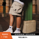 UNDEFEATED五條杠官方夏季新品美式街頭運(yùn)動(dòng)口袋設(shè)計(jì)繡花LOGO短褲 沙色 XL
