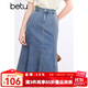 百圖betu女裝夏季新款半身裙高腰顯瘦魚(yú)尾裙牛仔半身裙女2403T75 牛仔色 M