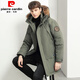 皮爾卡丹（pierre cardin）冬季新款加厚羽絨服男中長(cháng)款大碼中青年商務(wù)休閑派克服大毛領(lǐng)外套 軍綠色 3XL