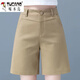 啄木鳥(niǎo)純棉西裝五分褲女2025夏季新款高腰寬松直筒短褲顯瘦薄款闊腿中褲 卡其色【好質(zhì)量】 2XL 127-137