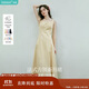 茵曼（INMAN）法式收腰顯瘦方領(lǐng)吊帶連衣裙女裝2025夏季新品長裙子 淺黃色 M